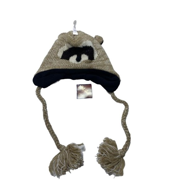 BRAND NEW Kid's Wool Knit Beanie Racoon Animal Winter Hat Pom Pom - Size Large - Picture 1 of 6